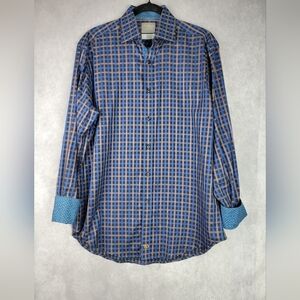 Thomas Dean Long Sleeve‎ Dress Shirt Blue Plaid Cotton Men’s Size M